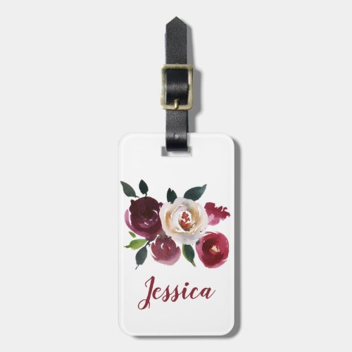 Personalized Watercolor Red and White Roses Luggage Tag