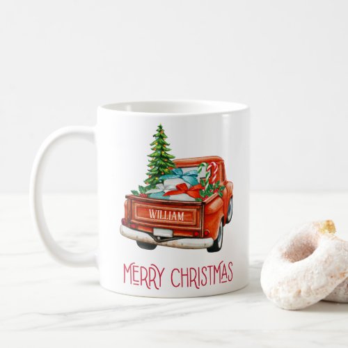 Personalized Watercolor Red Pickup Vintage Truck Coffee Mug