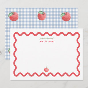 Personalized Watercolor red Teacher Apple Theme Note Card