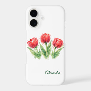 Personalized Watercolor Red Tulips iPhone 17 Case