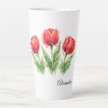 Personalized Watercolor Red Tulips 
