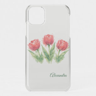 Personalized Watercolor Red Tulips iPhone 11 Case
