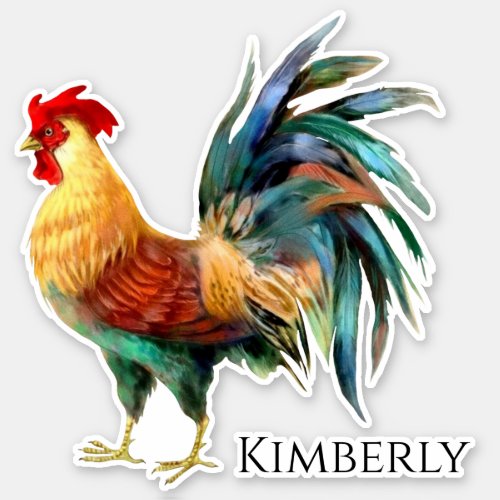 Personalized Watercolor Rooster Sticker