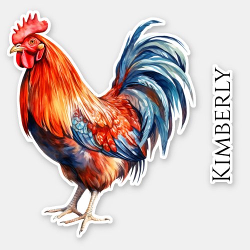 Personalized Watercolor Rooster Sticker