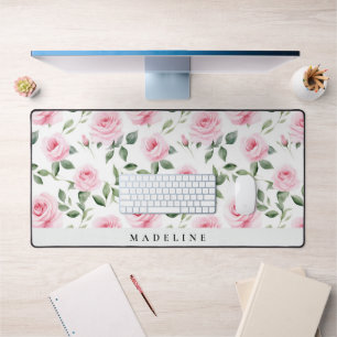 Personalized Watercolor Rose Desk Mat