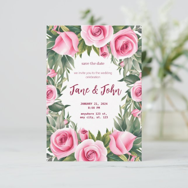 [Personalized] Watercolor Rose Wedding Invitation (Standing Front)