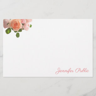 Personalized Watercolor Roses Elegant Hand Script Stationery