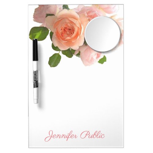Personalized Watercolor Roses Floral Template Dry Erase Board With Mirror