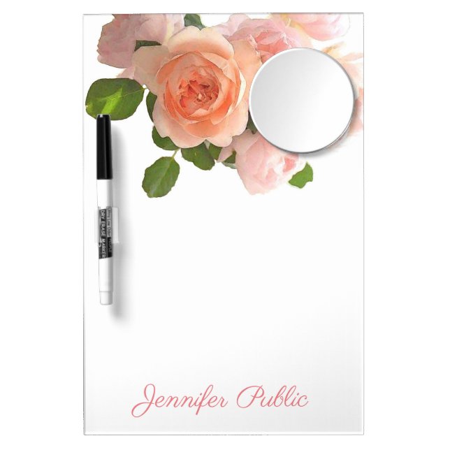 Personalized Watercolor Roses Floral Template Dry Erase Board With Mirror (Front)