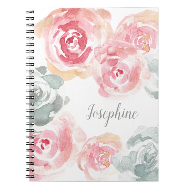Personalized watercolor roses flowers girly notebook (Front)