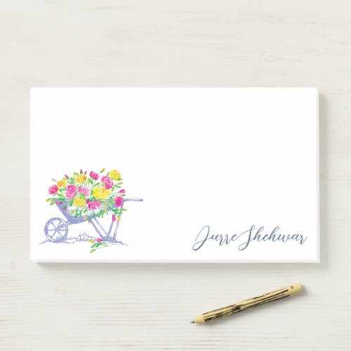 Personalized Watercolor Roses  Rustic Wheelbarrow Post_it Notes