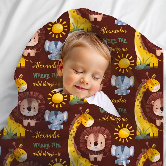 Personalized Watercolor Safari Animals Baby Blanket (Creator Uploaded)