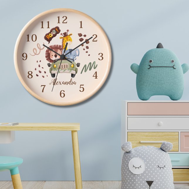 Personalized Watercolor Safari Animals Clock (Creator Uploaded)