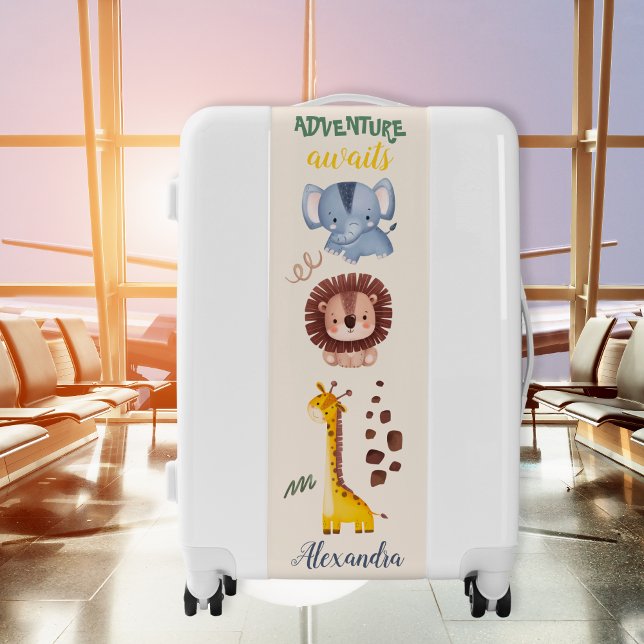 Personalized Watercolor Safari Animals Luggage (Creator Uploaded)