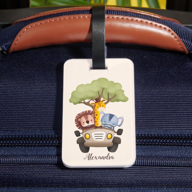 Personalized Watercolor Safari Animals Luggage Tag (Back Insitu 4)