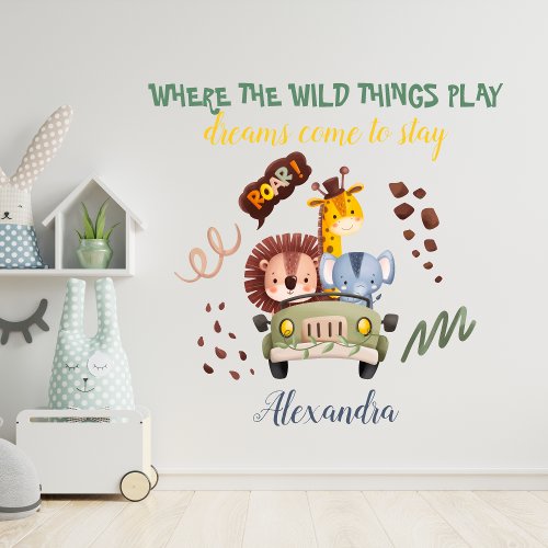 Personalized Watercolor Safari Animals Wall Decal