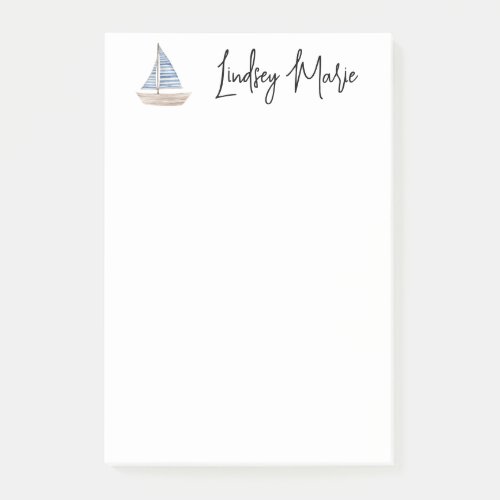 PERSONALIZED WATERCOLOR SAILBOAT Post_it notes