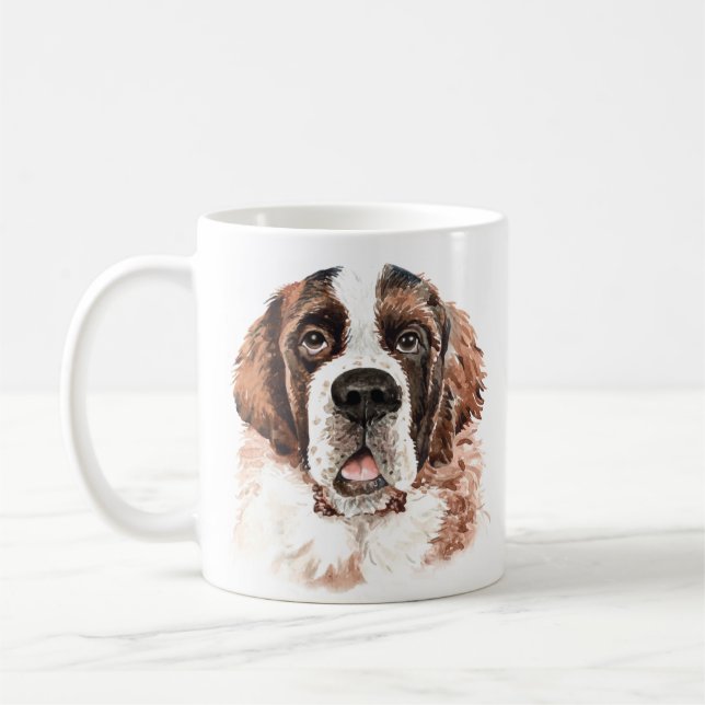 Personalized Watercolor Saint Bernard Coffee Mug (Left)