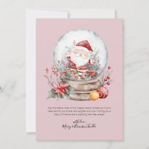 Personalized Watercolor Santa Snow Globe Holiday Card