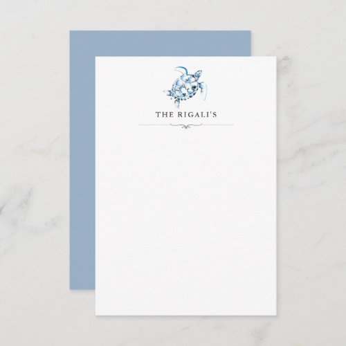 Personalized Watercolor Sea Turtle Blue Thank You Card