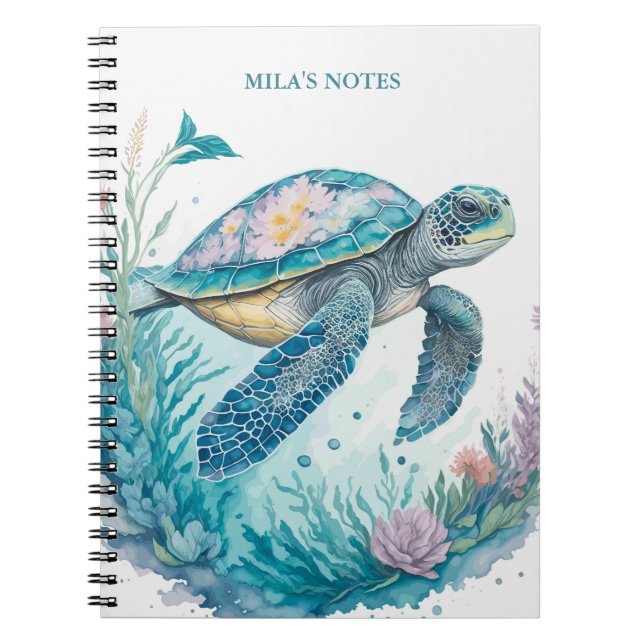 Personalized Watercolor Sea Turtle Notebook (Front)