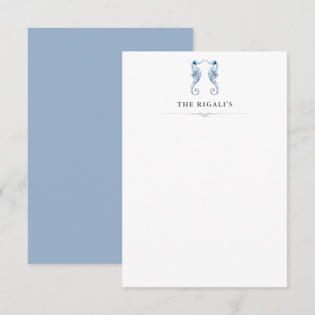 Personalized Watercolor Seahorses Blue Thank You Card (Front/Back)