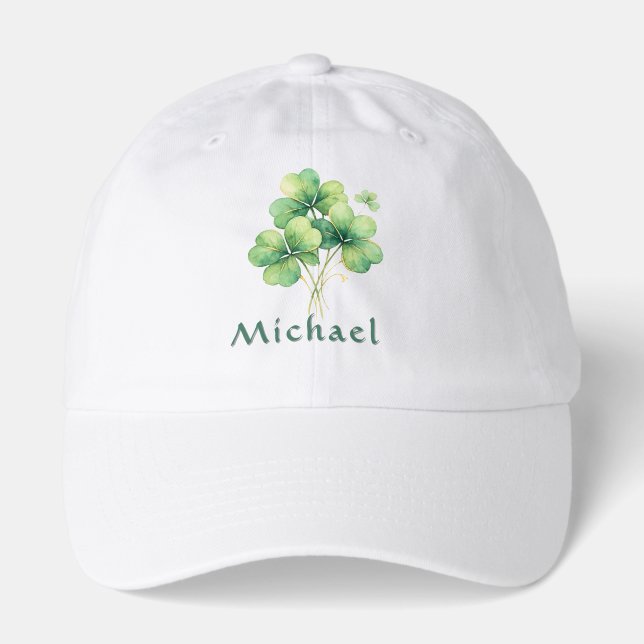 Personalized Watercolor Shamrock Baseball Cap (Front)