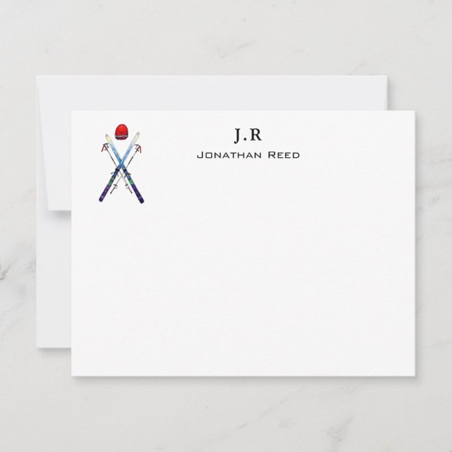 Personalized Watercolor Ski Gear  Thank You Card (Front)