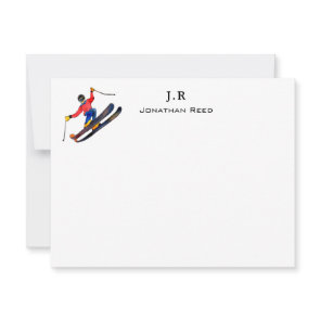 Personalized Watercolor Skiing Thank You Card