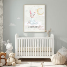 Personalized Watercolor Sleepy Bunny Nursery Art -