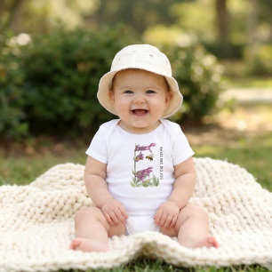 Personalized Watercolor Small Bee Baby Bodysuit