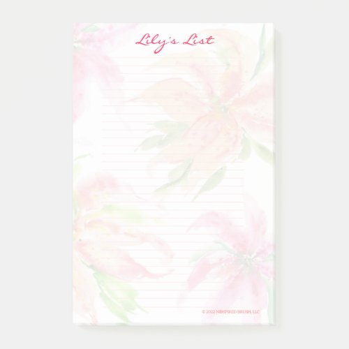 Personalized Watercolor Stargazer Lilies  4x6 Post_it Notes