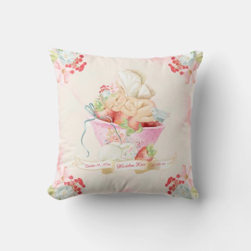 Personalized Watercolor Stawberry Fairy Baby Nurse Throw Pillow