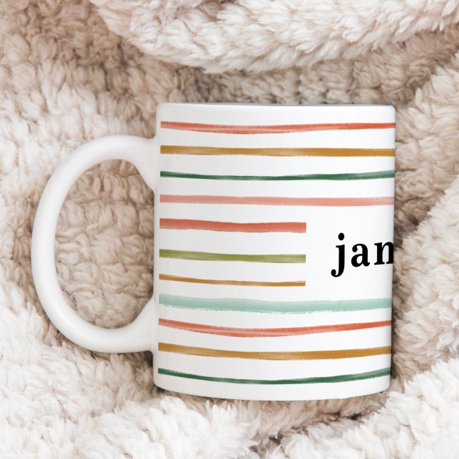 Personalized Watercolor Stripe Coffee Mug (Personalized Watercolor Stripe Coffee Mug)