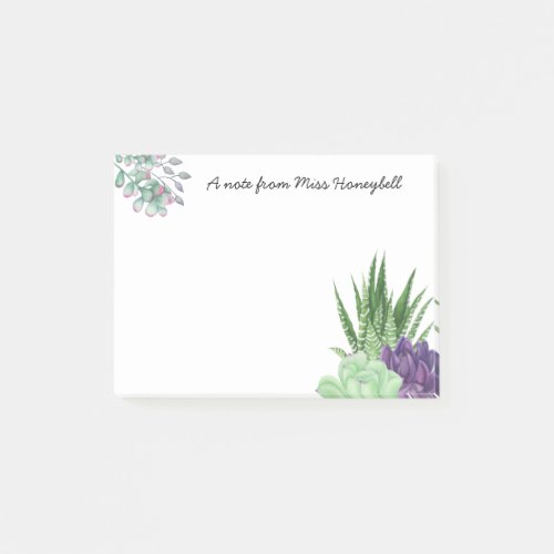 Personalized Watercolor Succulent Post_it Notes