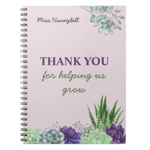 Personalized Watercolor Succulent Teacher Notebook