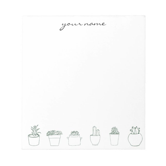Personalized Watercolor Succulents Boho Notepad (Front)
