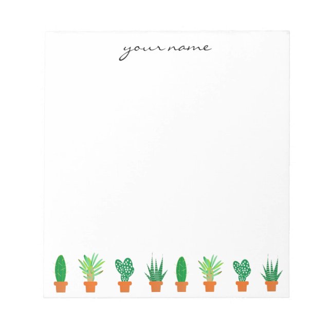 Personalized Watercolor Succulents Boho Notepad (Front)
