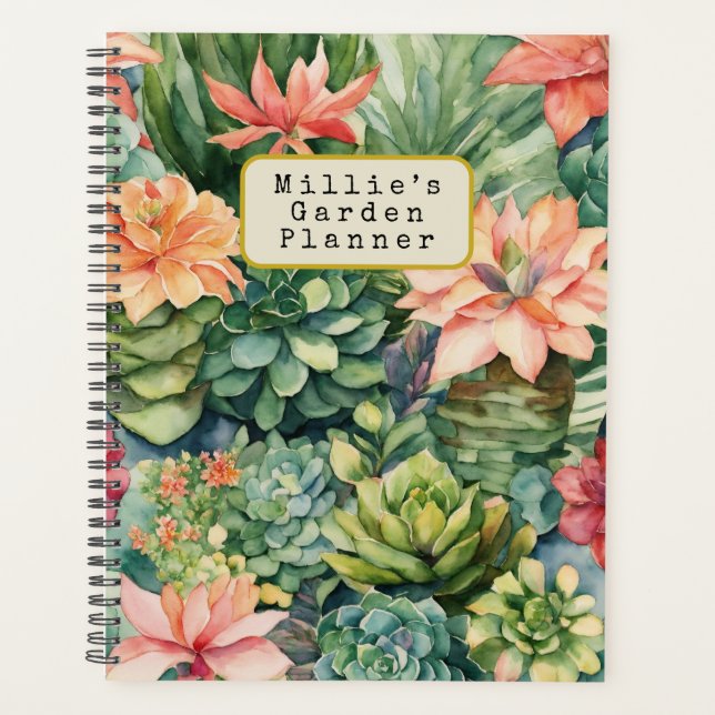 Personalized Watercolor Succulents Garden Planner (Front)