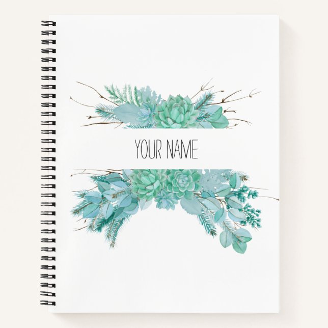 Personalized Watercolor Succulents Notebook (Front)