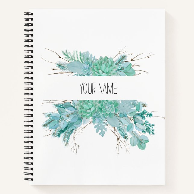 Personalized Watercolor Succulents Notebook (Front)
