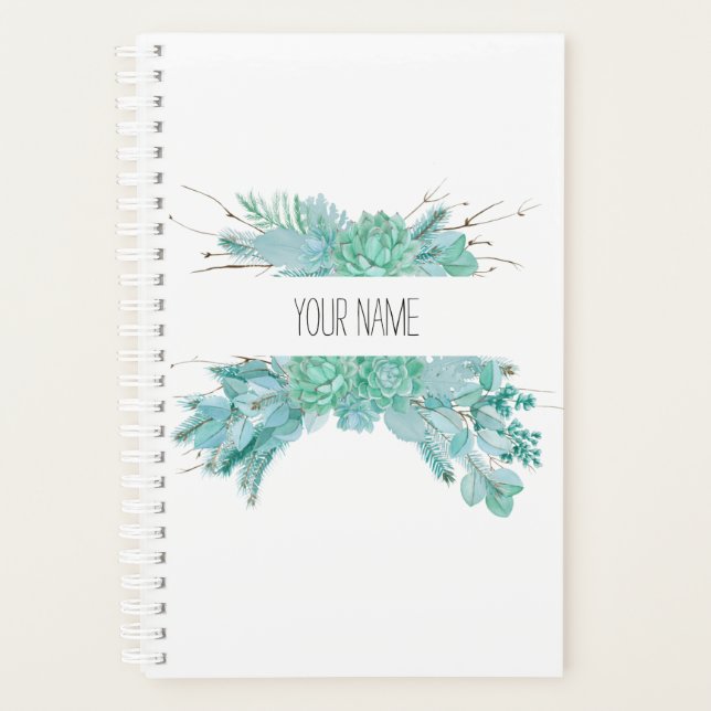 Personalized Watercolor Succulents Planner (Front)
