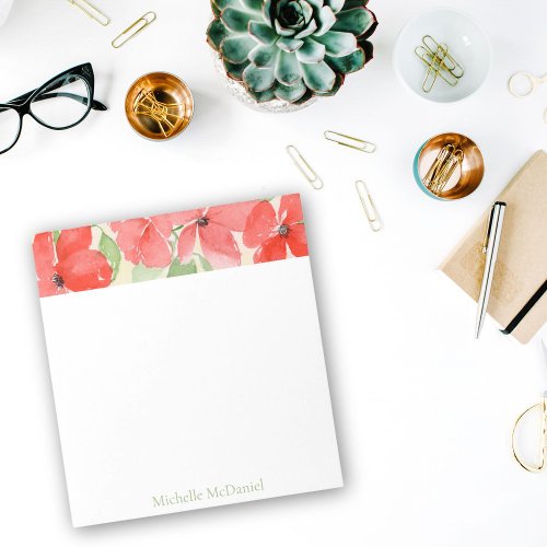 Personalized Watercolor Summer Poppies Notepad