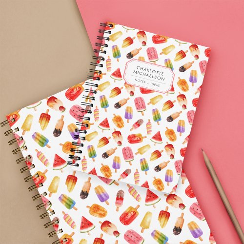 Personalized Watercolor Summer Popsicle Pattern Notebook