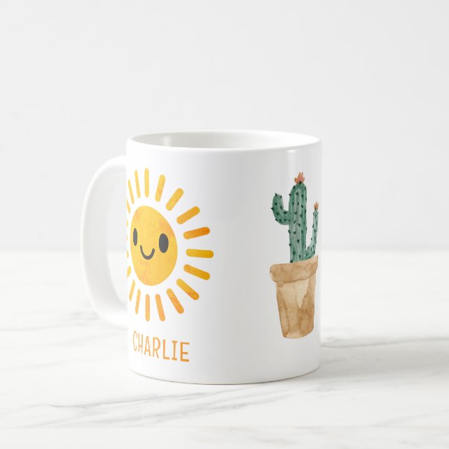 Personalized Watercolor Sun Cactus  Coffee Mug (Front Left)