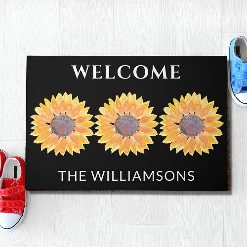 Personalized Watercolor Sunflower Doormat