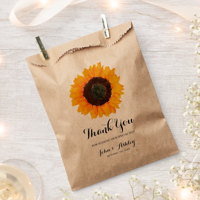 Personalized Watercolor Sunflower Fall Wedding Favor Bag (Clipped)