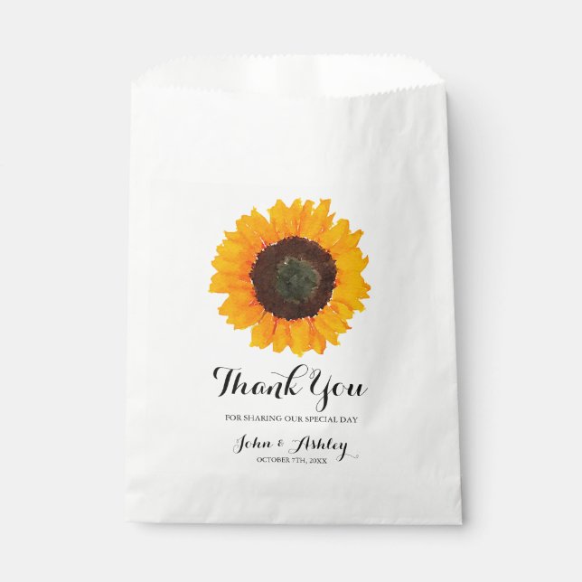 Personalized Watercolor Sunflower Fall Wedding Favor Bag (Front)