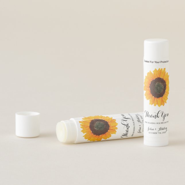 Personalized Watercolor Sunflower Fall Wedding Lip Balm (In Situ)