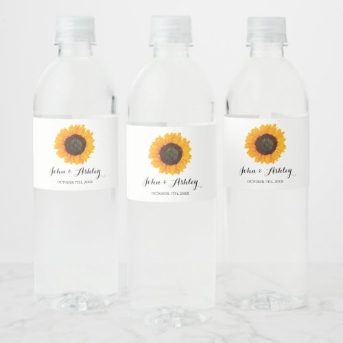 Personalized Watercolor Sunflower Fall Wedding Water Bottle Label